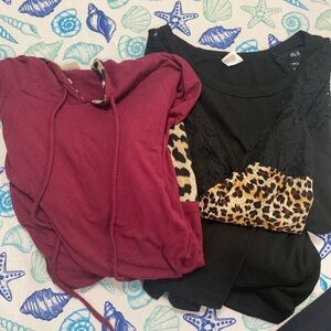 2 great tops 1 great price Burgundy and Black Tops with Leopard Print